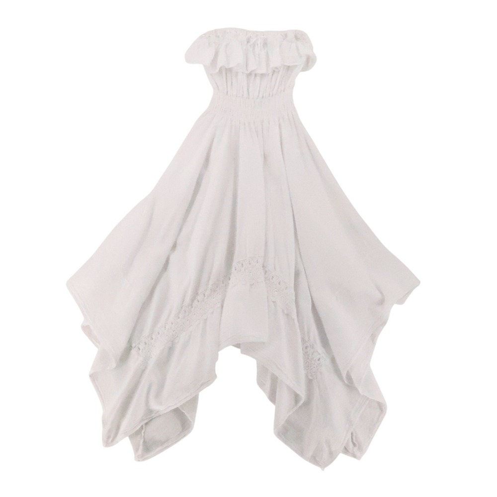 Bolufé Strapless Handkerchief Hem Dress Womens Size S White Cottage Bridal Fairy
